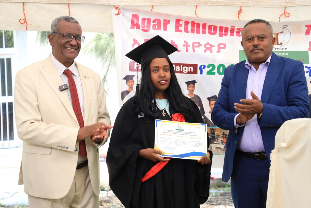 Graduate receiving  certificate on AGAR Ethiopia TVET college celebration